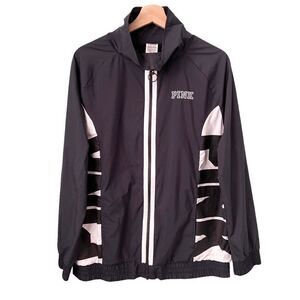 PINK Victoria's Secret Black Front Zip Windbreaker with Pockets in Size XS